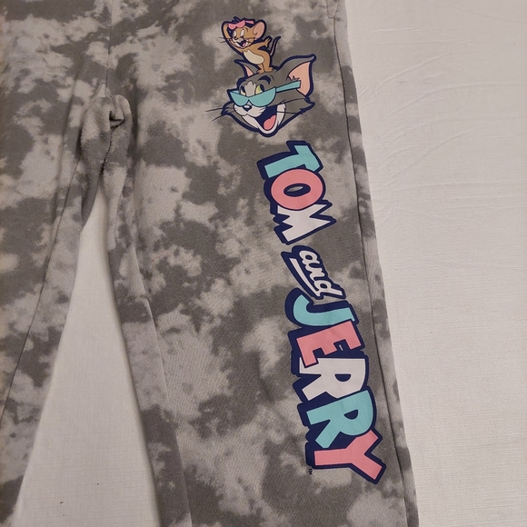 Tom And Jerry Grey White Tie Dye Jogger Sweatpants Cartoon 90s Loungewear Size L - Picture 5 of 13